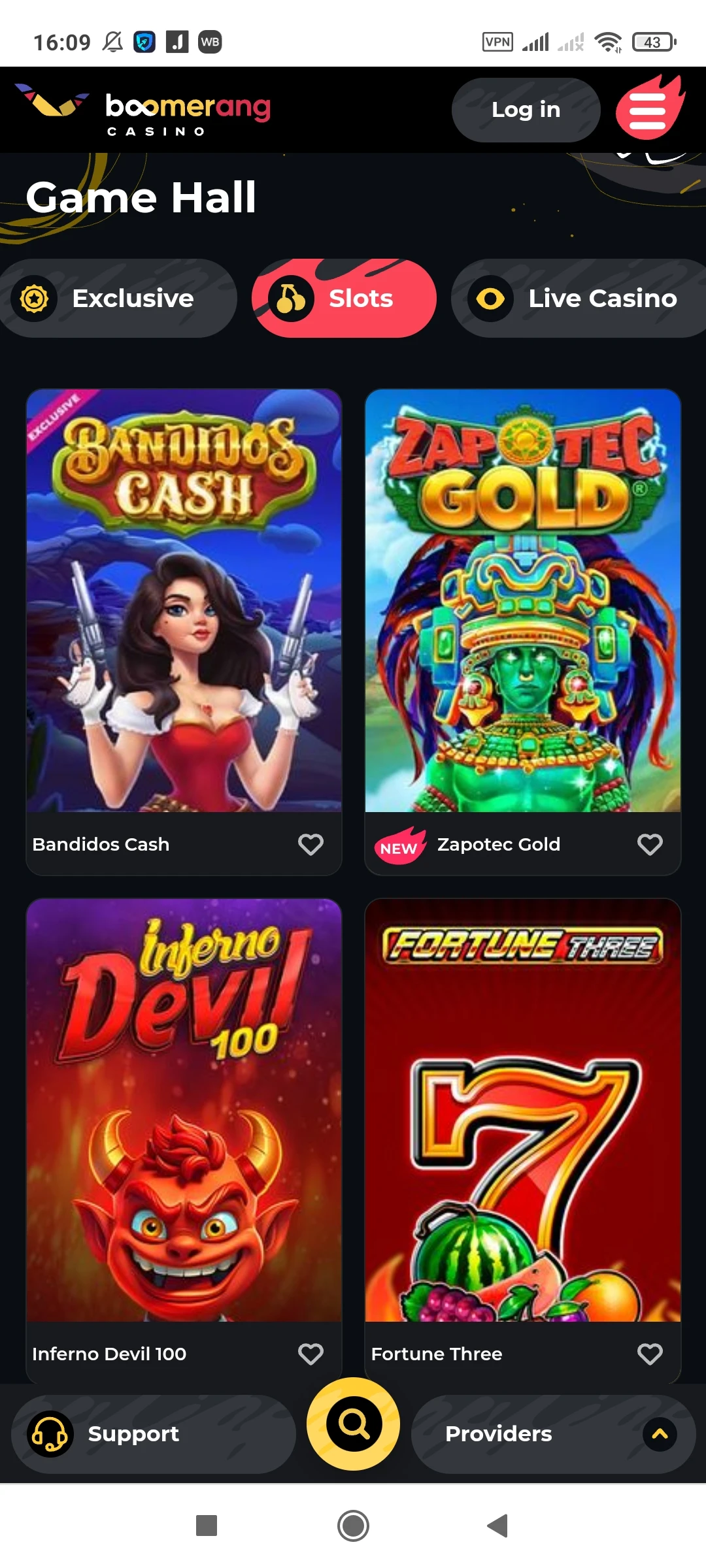 Play on the website of the mobile version on Android from Boomerang Casino.