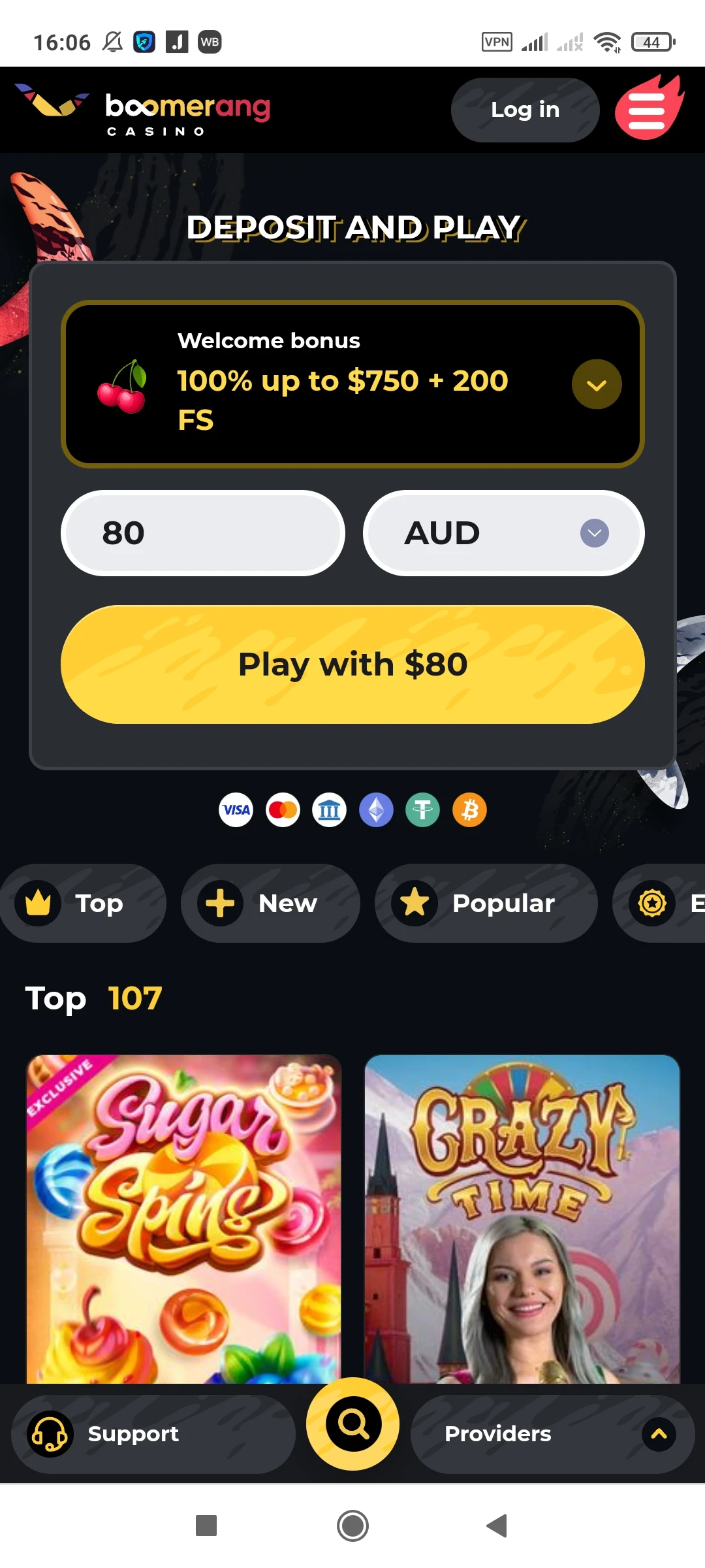 Visit the site for the mobile version on Android from Boomerang Casino.