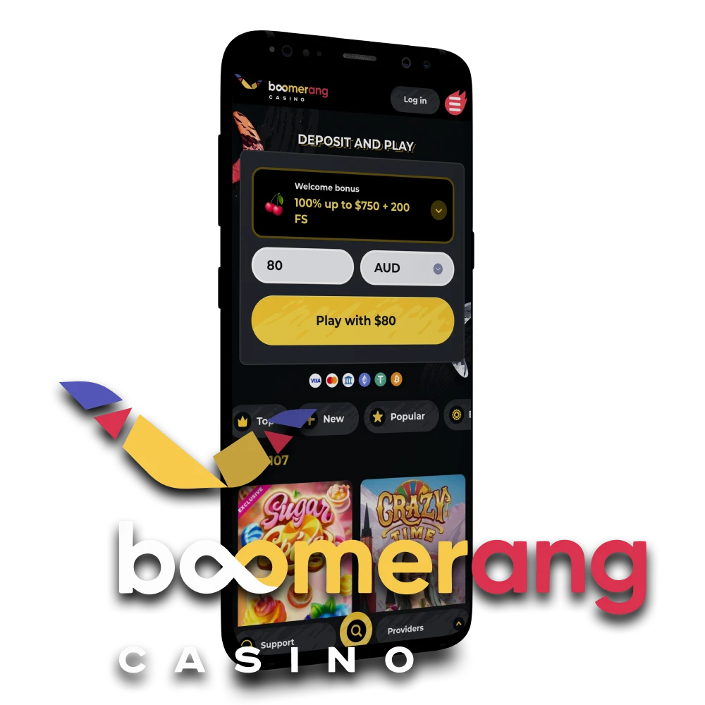 Choose the Boomerang casino application for games and bets.