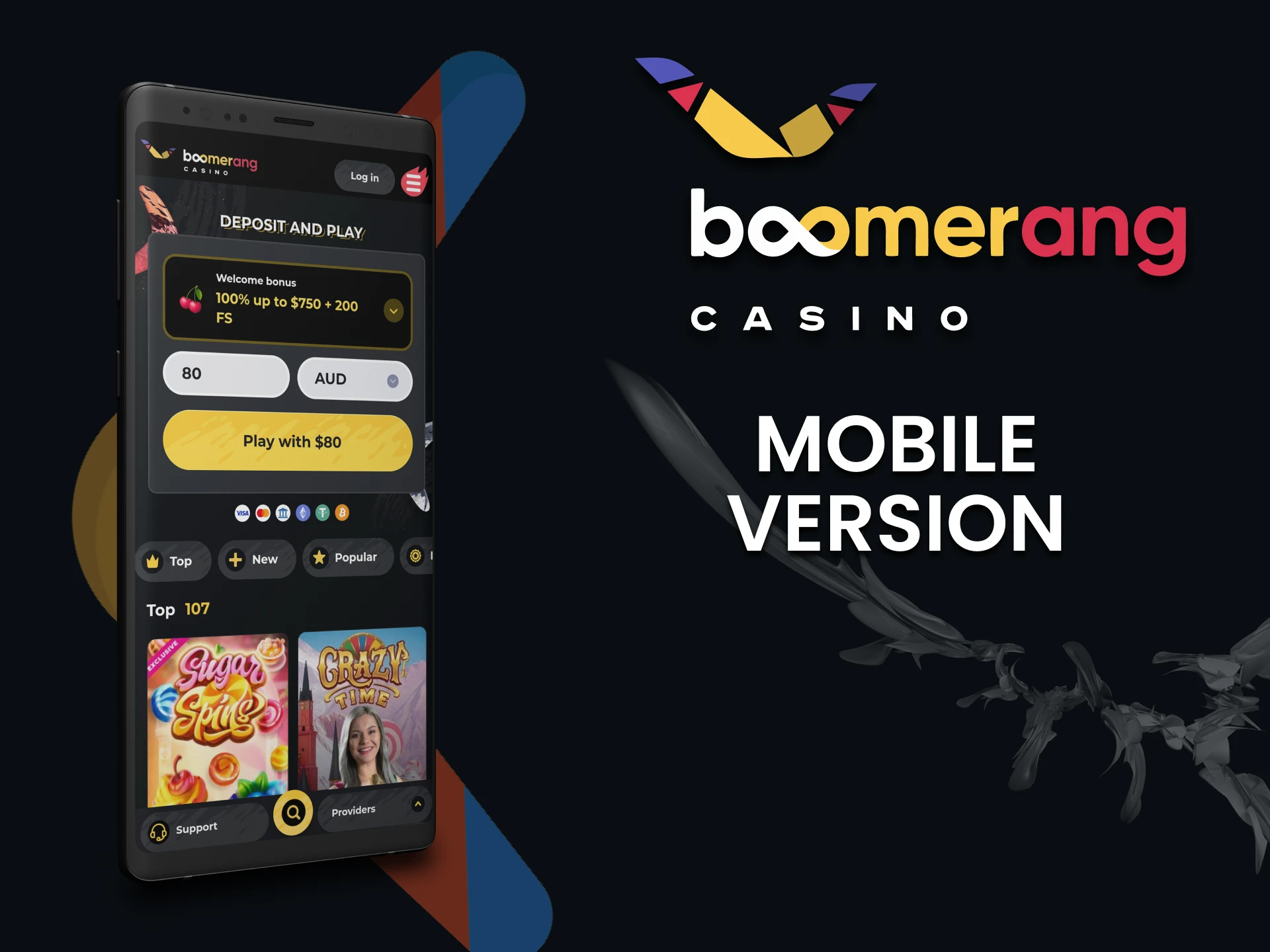 Visit the mobile version of the Boomerang Casino website.