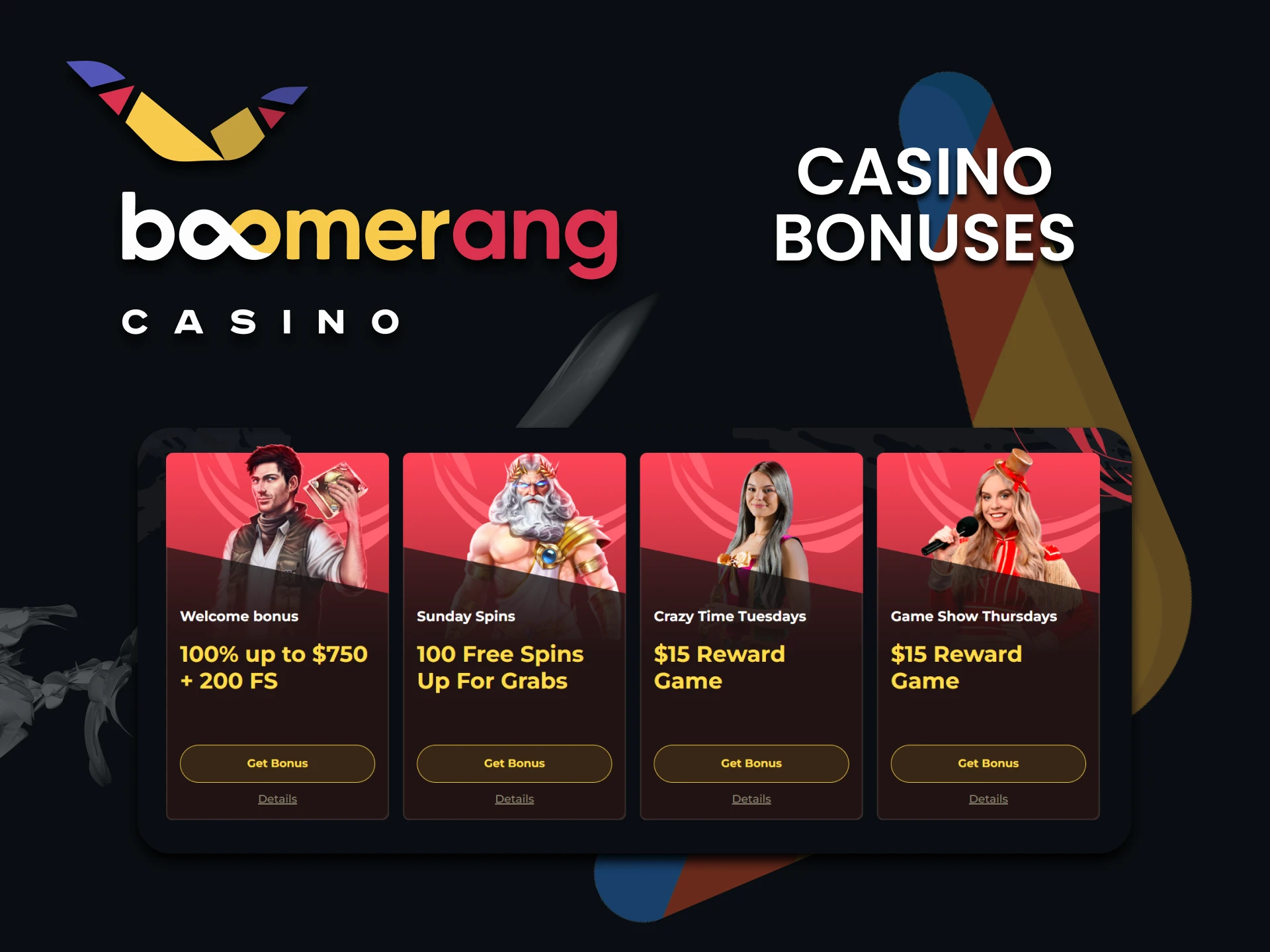 Get a bonus for casino games from Boomerang Casino.