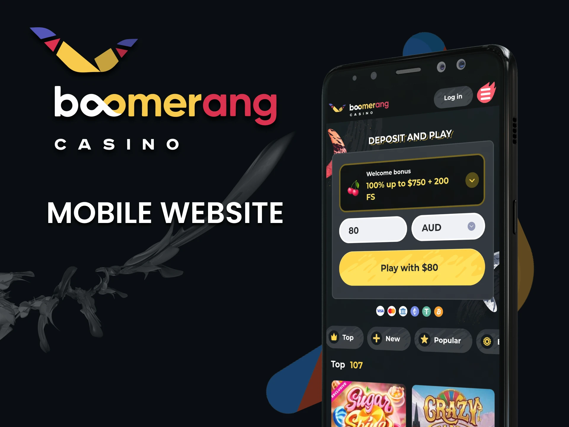 Visit the mobile version of the Boomerang Casino website.