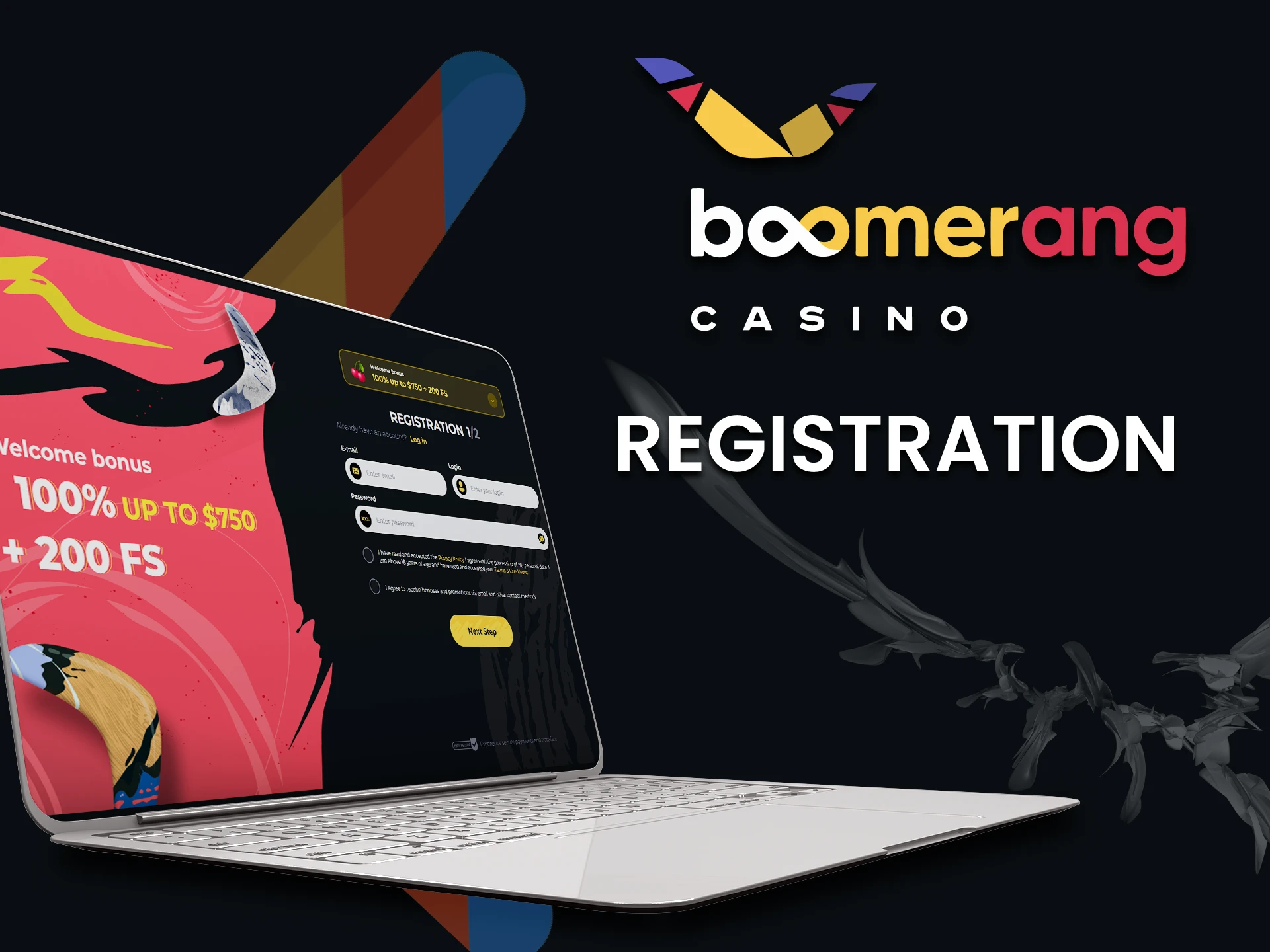 Register on the Boomerang Casino website.