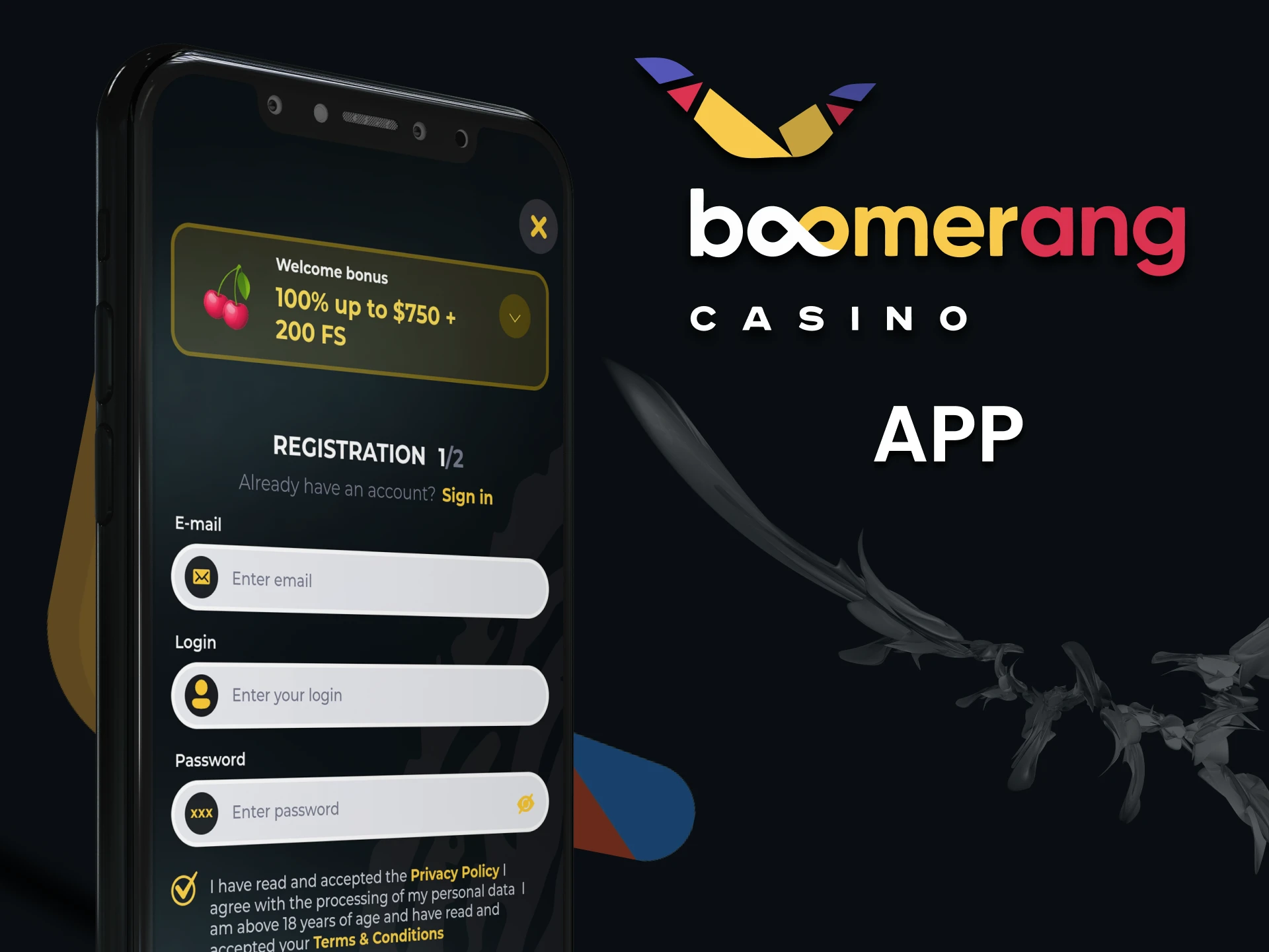 You can register for the Boomerang Casino app.