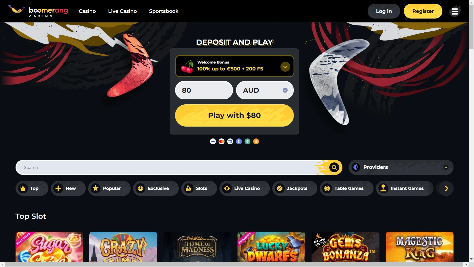 Visit the official Boomerang Casino to register.